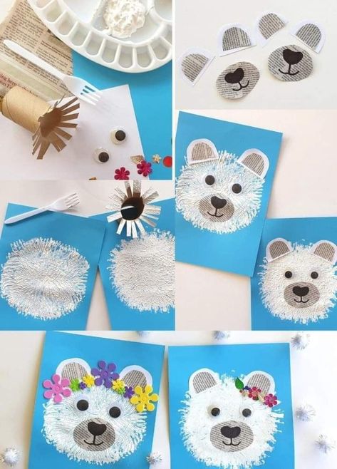 Polar Bear Paint, Polar Bear Craft, Bear Craft, Polar Bear Art, Bear Paintings, Polar Animals, Christmas Crafts To Make, Bear Crafts, Animal Crafts For Kids