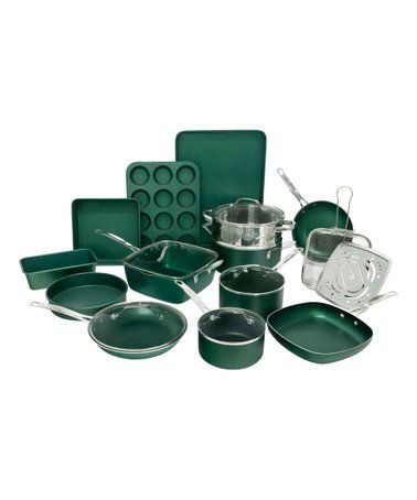 Emerald Green Non-Stick 20-Piece Cookware & Bakeware Set #zulily #zulilyfinds Fry Basket, Induction Oven, Kitchen Cookware Sets, Stock Pots, Pots And Pans Sets, Nonstick Cookware, Granite Stone, Bakeware Set, Baking Set