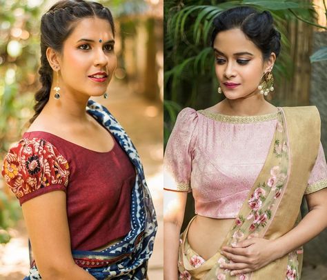 Find 21 Traditional Puff Sleeve Blouse Designs & Ideas Here • Keep Me Stylish Puffed Sleeves Blouse Saree, Wedding Blouse Design, Puff Sleeve Blouse Pattern, Sleeve Blouse Designs, Puffed Sleeves Blouse, Princess Cut Blouse Design, Blouse Images, Wedding Saree Blouse, Saree Blouse Neck Designs