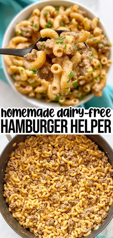 This dairy free hamburger helper recipe comes together with savory ground beef in a creamy tomato sauce with macaroni noodles. It's cooked in one pot and takes about 30 minutes from start to finish. Dairy Free Cheeseburger Macaroni, Ground Beef No Dairy Recipes, Gluten Free Dairy Free Ground Beef, Ground Beef Recipes No Dairy, Ground Beef Dairy Free Recipes, Dairy Free Hamburger Helper, Gluten Free Ground Beef Recipes, Hamburger Pasta Recipes, Hamburger Helper Recipe