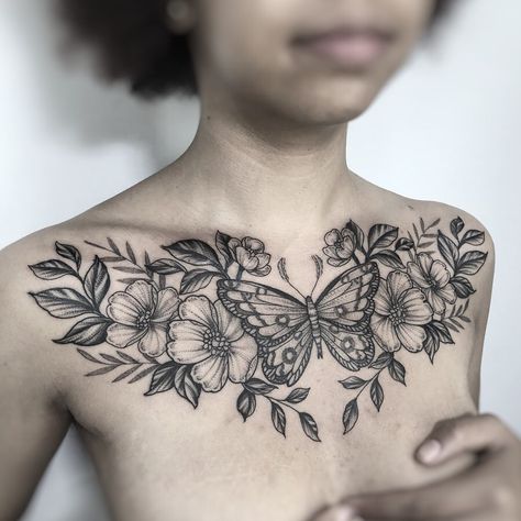 1,514 Likes, 26 Comments - Clarisse Amour • Tattooist (@clarisseamourtattoo) on Instagram: “// CHEST // • • The chest of the kind, sweet and strong @by_the_full_moon , done few month ago.…” Hand Tattoos Skull, Chest Tattoo Flowers, Shoulder Piece Tattoo, Chest Tattoo Designs Female, Chest Tattoo Female Upper, Brust Tattoo Frau, Tattoos Celtic, Tattoos Foot, Full Chest Tattoos