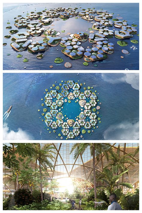 BIG unveils Oceanix City concept for floating villages that can withstand hurricanes Eco City Concept Architecture, Solarpunk Village, Floating Architecture Concept, Floating City Architecture, Eco City Concept, Floating Building, Solarpunk City, Big Architecture, City Concept Art