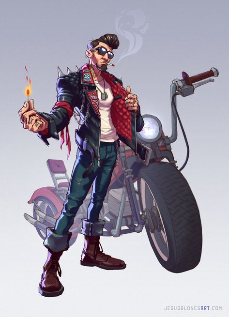 ArtStation - Biker - Character Design Challenge, Jesus Blones Gang Character Art, Outfit Character Design, Punk Character Art, Punk Character Design, Punk Character, Motorcycle Gang, Character Design Challenge, Cartoon Crazy, Biker Gang