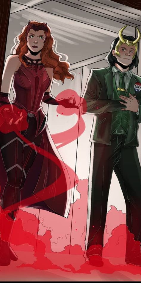 Cr:? Loki X Scarlet Witch, Scarlet Witch And Loki, Loki Laufeyson Wallpaper, Loki Art, Wanda Maximoff, Loki Laufeyson, Scarlet Witch, Loki, Scarlet