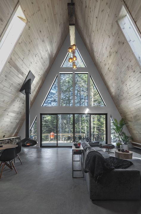 Photo 9 of 15 in A Family’s Matte Black A-Frame Becomes More Than a Weekend Getaway - Dwell Loft Houses, A-frame Interior, Casas Country, A Frame Cabin Plans, A Frame Cabins, A Frame House Plans, A Frame Cabin, A Frame House, Cabins And Cottages