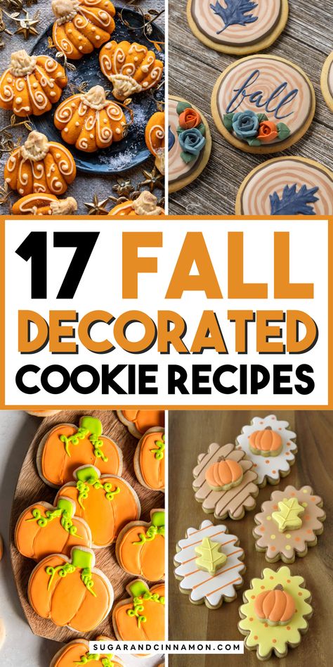 🍂 Craving some fall flavors? Discover a collection of fall-decorated cookie recipes that are both delicious and beautiful! From acorn shapes to spiced maple glaze, these cookies will impress at any fall celebration. 🍪 Try them out and don't forget to save this pin for later! Fun Fall Decorated Cookies, Flavored Cookies To Decorate, Fall Leaf Cutout Cookies, Fall Themed Decorated Cookies, Thanksgiving Pumpkin Cookies Decorated, Best Cookies For Decorating, Maple Leaf Cookies Decorated, Fall Cutout Cookies Decorated, Thanksgiving Recipes Cookies