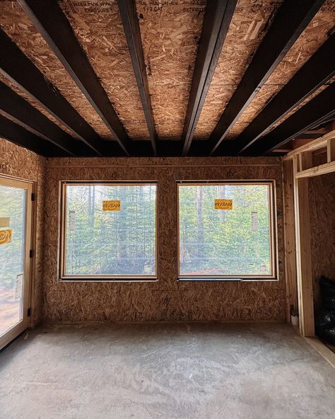 Sweat equity this weekend prepping the interior. We got our exposed joists painted black. Will contrast nicely with our finished birch plywood interior, can’t wait to show you all. . . . . . . #moderncabin #airbnb #airbnbsuperhost #diycabin #cabinlife #cabinporn #cabinchronicles #cabinliving #cabinlove #scandinaviandesign #scandinavianhome #scandinavianstyle #scandistyle #cabin #diyhomedecor #diyhomerenovation Birch Plywood Interior, Exposed Joists, Diy Cabin, Plywood Interior, Sweat Equity, Ra Ideas, Cabin Living, Air B And B, Modern Cabin