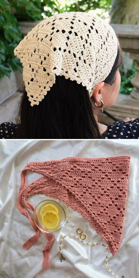 Crocheted Headbands, Crochet Kerchief, Crochet Headband Pattern Free, Crochet Bandana, Mode Crochet, Crochet Headband Pattern, Crochet Hair Accessories, Crochet Design Pattern, Haken Baby