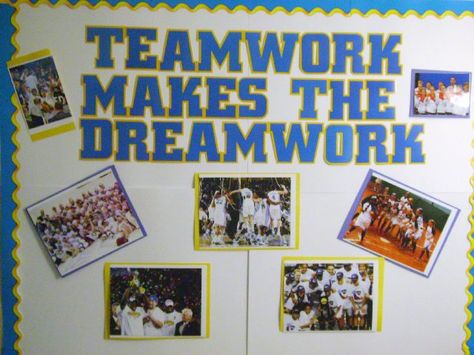 Sports Bulletin Board Ideas, Teamwork Bulletin Boards, Guidance Bulletin Boards, Sports Bulletin Boards, Pe Bulletin Boards, School Wide Themes, Sports Classroom, Bulletin Boards Theme, Work Bulletin Boards