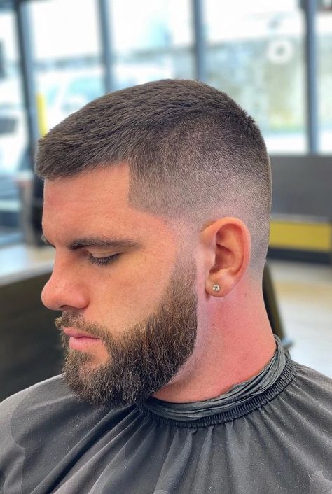 Short Mens Haircut Thick Hair, Short Haircut For Men Round Face, Short Hairstyles For Men With Round Faces, Short Mens Haircut With Beard Round Face, Close Cropped Hair Men, Crew Cut Haircut Men Short, Haircut For Men Round Face Shape, Short Hair Men Round Face, Short Hair For Round Face Men