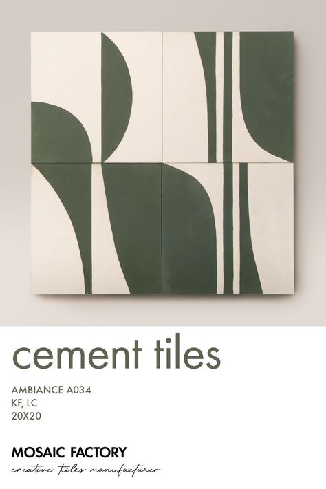 Geometric cement tiles from Mosaic Factory`s “Ambiance” collection with a pattern in beige and dark green. Tile reference Ambiance A034 in colours KF, LC. Our ambiance designs are composed of 2 or more different tile patterns that combine to create a unique and modern pattern on any floor or wall. Visit our website and find our ambiances in stock! Cement Tiles Bathroom, Unique Tile Floor, Geometric Tiles Bathroom, Geometric Tile Pattern, Colorful Tile Floor, Green Tile Bathroom, Creative Tile, Mosaic Tile Patterns, Geometric Floor