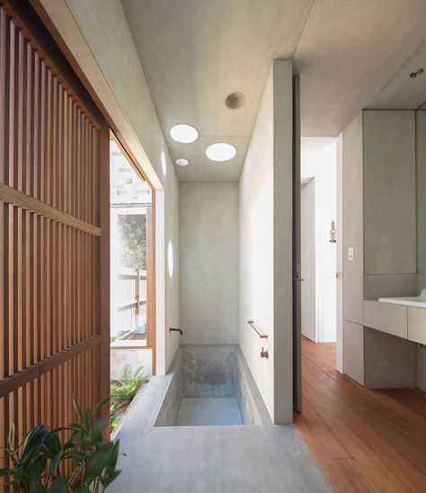 Stacked windows face a 116-year-old tree in Panovscott's Sydney cottage extension Sunken Bath, Sunken Bathtub, White Marble Sink, Tokyo Apartment, Sunken Tub, Cottage Extension, Victorian Terraced House, Piscina Interior, Concrete Steps