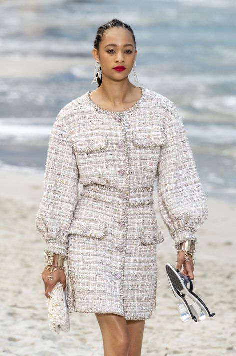 Clothing, White, Fashion, Fashion model, Dress, Outerwear, Street fashion, Waist, Lip, Sleeve, Tweed Suits For Women, Tweed Outfit Women, Model Gown, Tweed Suit Women, Tweed Outfits, Tweed Fashion, Tweed Outfit, Chanel Dress, Fashion Petite