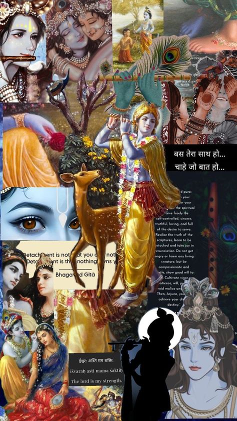 Krishna ya Kanha ka aesthetic wallpaper collage. Indian Aesthetic Wallpaper, Aesthetic Wallpaper Collage, Shivaji Maharaj Hd Wallpaper, Krishna Avatar, Radhe Krishna Wallpapers, Krishna Flute, Shree Krishna Wallpapers, Cute Mobile Wallpapers, Peace Illustration