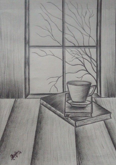 Pencil Shading Drawings Easy, Drawing Backgrounds Ideas Sketch, Blimp Drawing, Shading Drawing Sketches, Pencil Art Drawings Easy Simple, Charcoal Drawing Ideas For Beginners, Simple Landscape Drawing, Scenery Sketch, Pencil Drawings Of Flowers