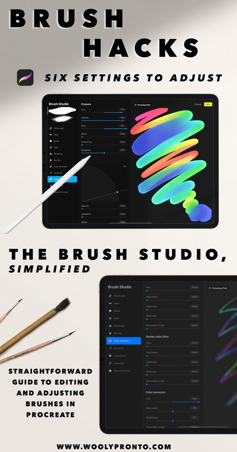 Procreate 5 Brush Studio, Explained — wooly pronto Book Tutorial Drawing, Procreate Brush Guide, Custom Brushes Procreate, How To Make Your Own Procreate Brushes, Custom Procreate Brushes Tutorial, Easy Procreate Doodles, How To Create A Brush In Procreate, Procreate Brush Ideas, How To Create Procreate Brushes