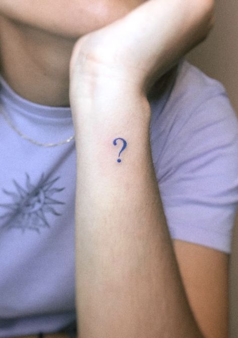 Question mark tattoo: because life is a series of inquiries, and every answer leads to another question. ❓🌟 Question Tattoo Ideas, Question Tattoo, Contradiction Tattoo, Question Everything Tattoo, Question Mark Tattoo Ideas, Question Mark Tattoo Design, Question Mark Tattoo Meaning, Exclamation Mark Tattoo, Exclamation Point Tattoo