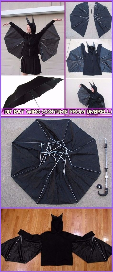 DIY Umbrella Bat Costume Tutorial Diy Bat Costume, Bat Halloween Costume, Bat Costume, Costume Tutorial, Diy Halloween Costume, Fantasias Halloween, Reuse Recycle, Diy Halloween Costumes, Fete Halloween