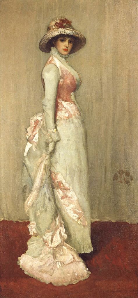 'Harmony in Pink and Gray: Portrait of Lady Meux' by James McNeill Whistler (1881-82). James Whistler, James Abbott Mcneill Whistler, James Mcneill Whistler, Moda Vintage, Whistler, Woman Painting, Art Abstrait, Victorian Era, American Artists