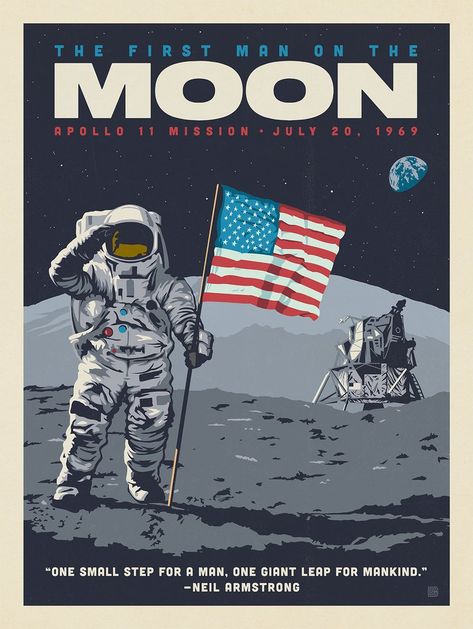 This month marks the 50th anniversary of the Apollo 11 Mission. On July 21, 1969, Neil Armstrong took humanity's first "walk" on a celestial body other than Earth when he stepped onto the Moon's surface. Alongside this monumental achievement, it's also important to remember the work provided on the back-end by the many First Man On The Moon, Retro Space Posters, Vintage Space Poster, Space Travel Posters, Moon Decal, Anderson Design Group, Bedroom Wall Collage, Vintage Poster Design, Space Poster