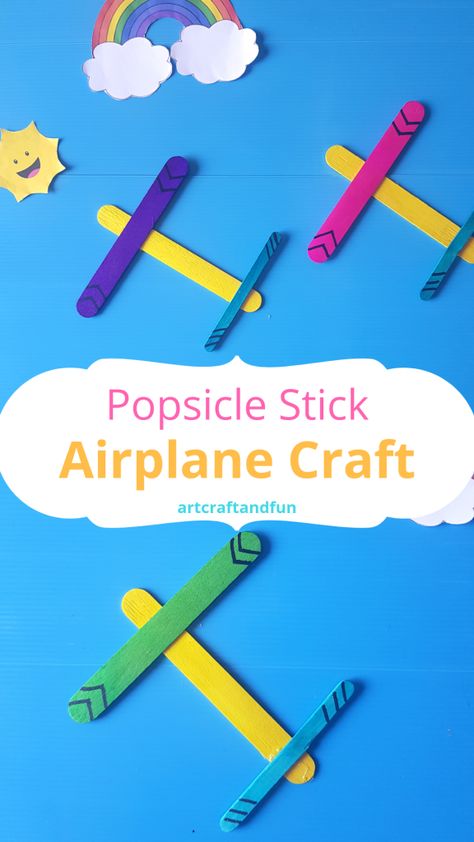 Popsicle Stick Plane Craft, Popsicle Stick Airplane, Airplane Craft, Plane Crafts, Airplane Activities, Fun And Easy Crafts, Transportation Activities, Airplane Crafts, Transportation Crafts