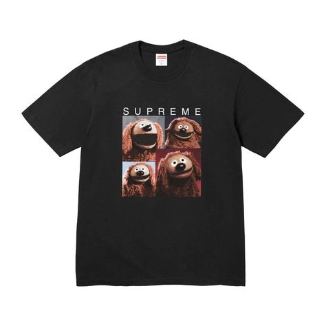 Supreme Rowlf Short Sleeve T-Shirt With Graphic Print On The Chest Supreme Tshirt, Supreme T Shirt, Half Zip Pullover, Work Shirts, Jacket Sale, Contrast Stitch, Tee Shop, Types Of Shirts, Black Tee