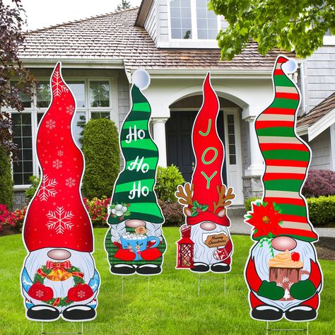 PRICES MAY VARY. Nice Combination: you will receive 4 pieces of gnome Christmas decor and 16 pieces of plastic stakes and 4 H-shaped metal brackets, the yard sign is approx. 39.37 x 13 inches, which is composed of 3 parts, heads, body parts and legs; The yard sign will bring joy to the Christmas party and greatly enhance the festive atmosphere Waterproof Materials: our front door Christmas decorations set is made of plastic corrugated cardboard with vibrant colors; Christmas plastic signs are wa Gnome Christmas Bulletin Board, Gnome Centerpiece Ideas, Christmas Gnome Decor, Gnome Christmas Decor, Gnome Tree, Winter Picnic, Gnome For The Holidays, Christmas Bulletin Board, Front Door Christmas Decorations