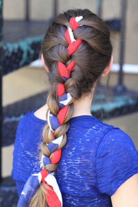 Scarf Braid (Fourth of July) from Cute Girls Hairstyles July Hairstyles, Braided Scarf, French Braid Hairstyles, Curly Bob Hairstyles, French Braid, Hair Dos, Scarf Hairstyles, Braid Styles