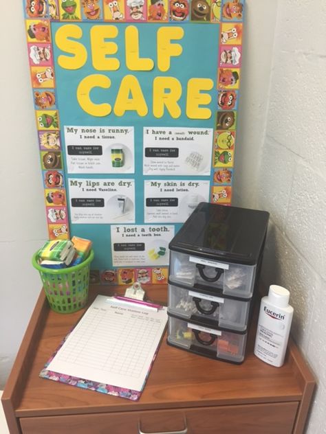 So excited to teach my students about self care this school year! #schoolnurse School Nurse Office Door, School Nurse Door Decoration, Nurse Door Decorations, School Nurse Decorations, School Nurse Elementary, School Nurse Door, School Organization Ideas, Nurse Bulletin Board, Nursing School Organization