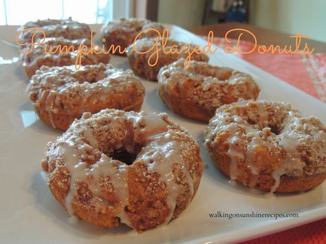 Pumpkin Glazed Donuts:  Walking on Sunshine Recipes Roll Out Sugar Cookies, Pumpkin Pie Spice Recipe, Pie Spice Recipe, Pumpkin Eater, Glazed Donuts, Walking On Sunshine, Doughnut Recipe, Delicious Donuts, Crumb Topping