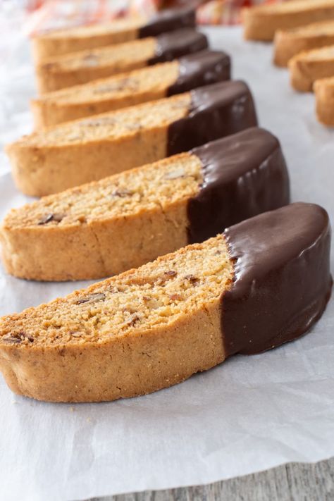 Brown Butter Pecan Biscotti Pecan Biscotti Recipe, Pumpkin Peanut Butter Dog Treats, Pecan Biscotti, Pumpkin Peanut Butter, Frozen Pumpkin, Chocolate Melting Wafers, Peanut Butter Dog Treats, Biscotti Recipe, Chocolate Wafers