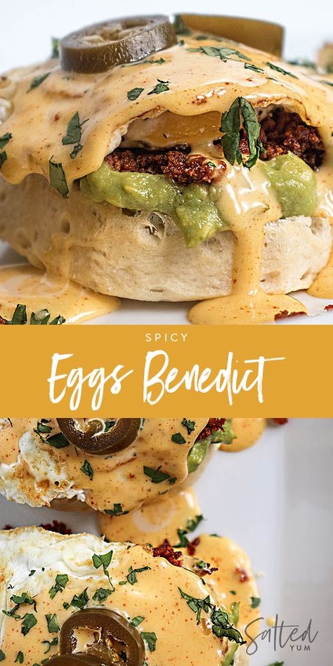 Mexican Eggs Benedict Recipe, Keto Egg Recipe, Recipe For Hollandaise Sauce, Bacon Sauce, Eggs Benedict Recipe, Chorizo And Eggs, Spicy Eggs, Breakfast Specials, Sauce Hollandaise