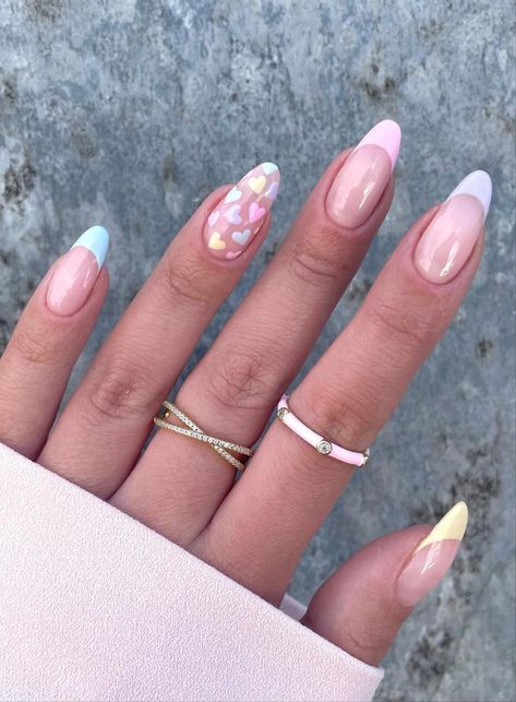 Pretty short valentine's day nails perfect for February Aesthetic Nail, Match Design, Pastel Nails Designs, Lilac Nails, Almond Nails Designs, Short Acrylic, Cute Gel Nails, White Nail, Easter Nails