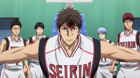 Teppei Kiyoshi Shield of the Seirin Basketball Team Seirin Team, Kiyoshi Teppei, Kuroko No Basket Characters, Midorima Shintarou, Basketball Anime, Generation Of Miracles, Kuroko Tetsuya, Iron Heart, Boys Basketball