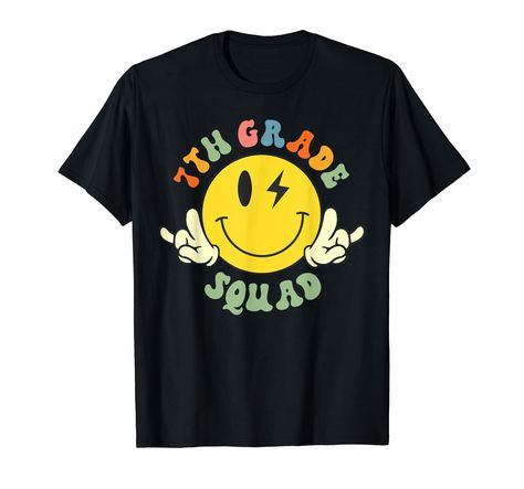 PRICES MAY VARY. Cool smile face rock and roll in groovy trendy style is first day of school shirt for 7th grade welcome back to school. Gifts for teachers and student. Cool apparel for team 7th squad or crew. Hippie groovy 1st day of school for son, daughter, niece or nephew. Lightweight, Classic fit, Double-needle sleeve and bottom hem First Day Of School Gift, Teacher Retirement Gifts, Preschool Shirts, School Field Trip, Retro Groovy, Cute Outfits For School, T Shirt Image, Preschool Teacher, Teacher Outfits