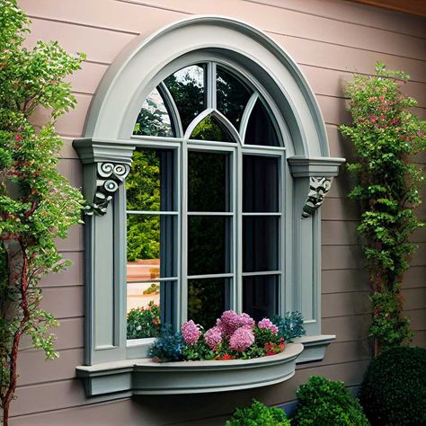 Arched Window Trim, Exterior Window Trim Ideas, Window Trim Ideas, Front Window Design, Victorian Windows, House Window Design, Trim Ideas, Classic Window, Window Trim Exterior