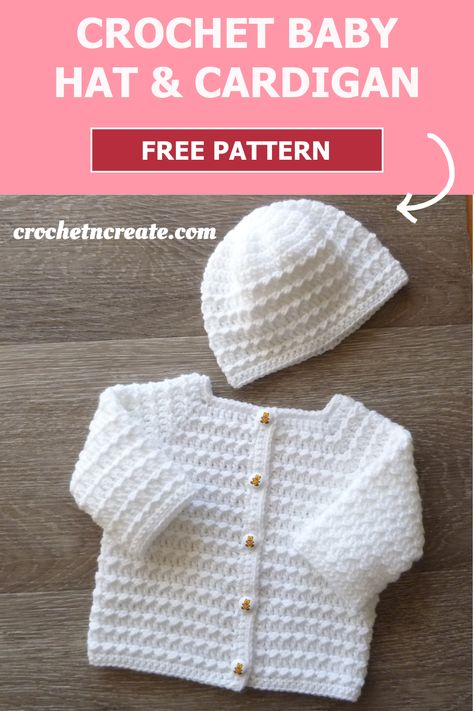 Crochet baby hat and cardigan, free pattern. #crochetbabycardigan #crochetbabysweater #crochetbabycoat #crochetforbaby #crochetbabybeaniehat Free Crochet Patterns For Infant Sweaters, Crochet Newborn Baby Boy Sweater Free Pattern, Infant Cardigan Crochet Pattern, Crochet Baby Sweater 6-9 Months, Crochet Baby Girl Sweater Free Pattern, New Born Baby Crochet Free Patterns, Free Crochet Patterns For Newborns, Baby Sweaters Crochet Free Pattern, Crochet New Born Baby Sets