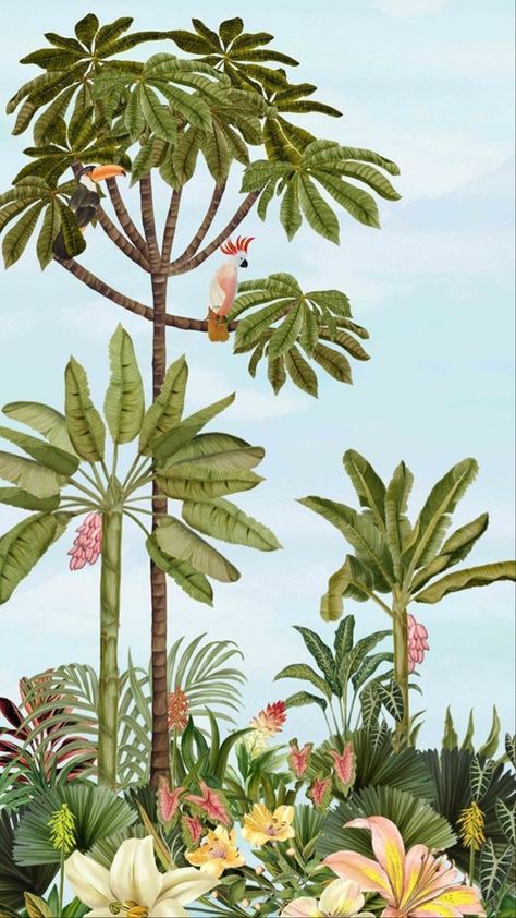 Bedroom Tropical, Images Pop Art, Trees Wallpaper, Mughal Art Paintings, Tropical Painting, Mughal Art, Pichwai Paintings, Art Tropical, Tropical Wallpaper