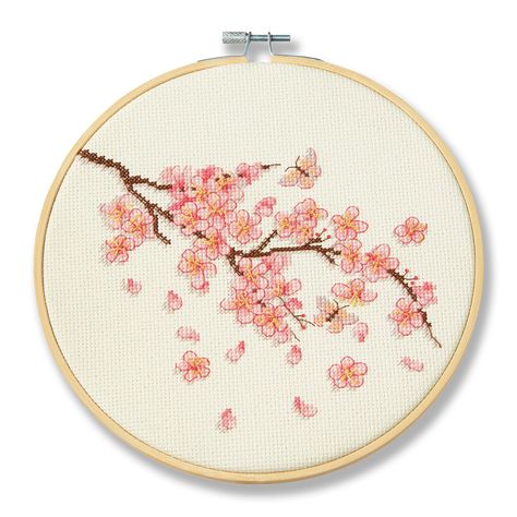 Cherry Blossom Cross Stitch, Counted Cross Stitch Patterns Free, Floral Cross Stitch Pattern, Cross Stitch Pillow, Cross Stitch Tree, Beaded Cross Stitch, Cute Cross Stitch, Cute Embroidery, Simple Cross Stitch