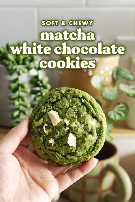 Soft and chewy matcha white chocolate cookies made with vibrant green matcha powder and white chocolate chunks. They're a delicious green tea twist on chocolate chip cookies! #matcha #matchacookies | teakandthyme.com Earl Grey Chocolate Chip Cookies, Matcha Mochi Cookies, Matcha White Chocolate Cookies, Desserts Board, Green Tea Cookies, Matcha Pudding, Matcha Mochi, Matcha Green Tea Recipes, Matcha White Chocolate