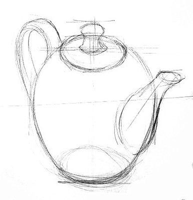 How to draw a teapot step by step How To Draw A Teapot Step By Step, Teapot Drawing Sketches, How To Draw Still Life, How To Draw A Tea Cup, Teapot Reference, Teapot Sketch, Tea Pot Drawing, Teapot Painting, Teapot Drawing