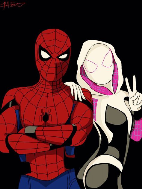 Spider-Man and Spider Gwen Spiderman Y Gwen, Spider Gwen, Amazing Spider, The Amazing, Black Cat, Spiderman, Marvel, Fan Art, Fan