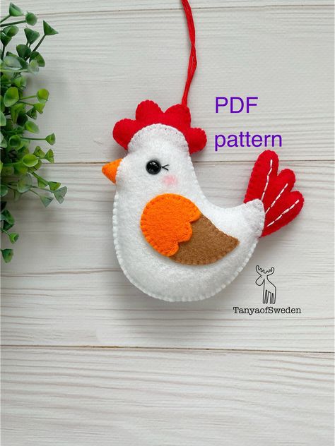 Felt Easter Hen pdf pattern Easter ornaments pattern Hen ornament pdf Easter chicken pattern Chicken Felt Ornament, Felt Chicken Pattern Free, Felt Chicken Pattern, Hen Template, Felt Chicken, Felt Easter Crafts, Sewing Pdf Pattern, Easter Basket Items, Easter Ornaments