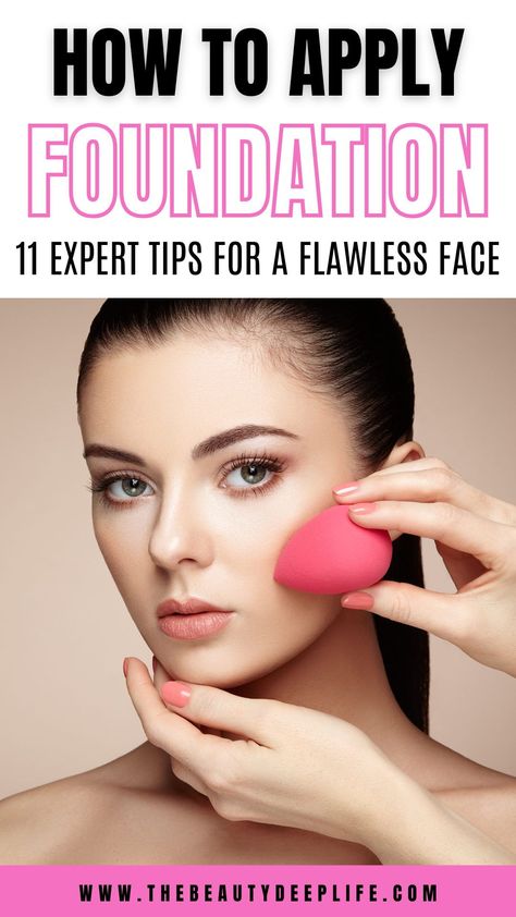 Learn how to apply foundation and get the best makeup tips for beginners on achieving a smooth, even coverage from selecting the right formula and shades to the right tools, brushes, and more! Plus get foundation application tips for using 5 different types of makeup brushes (traditional, dome, angled, stippling, etc.)! Look flawless, beautiful, and step up your foundation makeup game! Smooth Foundation Application, How To Select Foundation Shade, How To Apply Foundation Correctly Step By Step, How To Apply Makeup Step By Step, Quick Makeup Tutorial, Makeup Fails, Foundation Tips, Apply Foundation, Makeup Tips For Older Women