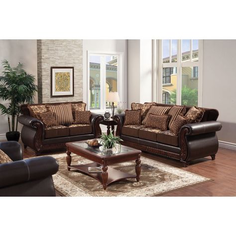 Franchesca Traditional Dark Brown 2-Piece Sofa Set by FOA (Dark Brown), Furniture of America Dark Brown Sofas, Brown Loveseat, Dark Brown Furniture, Brown Furniture Living Room, Brown Sofa Living Room, Brown Couch Living Room, Brown Living Room Decor, Furnitur Ruang Keluarga, Kursi Bar