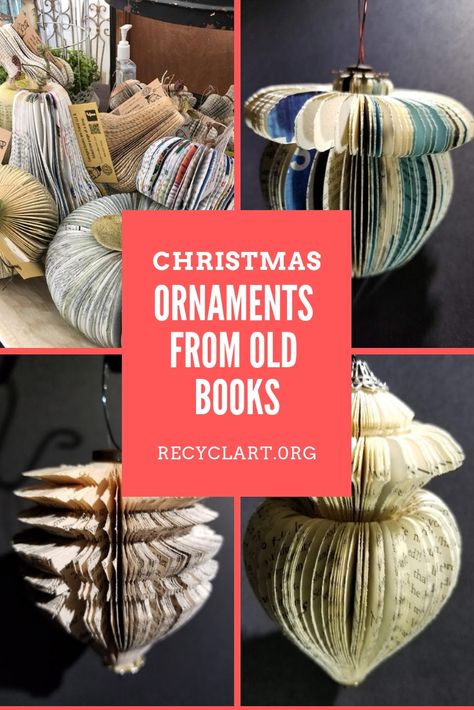 Reinventing Tramp Art and saving schools and libraries the high cost of disposal of books. #books #recycled #upcycled #christmas #homedecor #decorations #ornaments Book Sculpture Diy, Book Upcycle, Recycled Book Crafts, Upcycled Books Crafts, Recycled Christmas Decorations, Books Christmas, Books Crafts, Old Book Crafts, Recycled Books