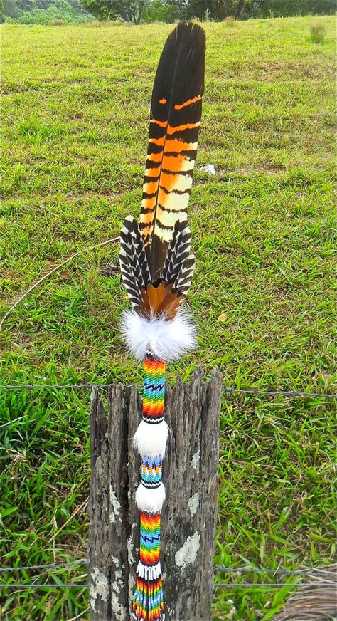 Native American Talking Stick, Smudge Feathers, American Indian Crafts, Talking Sticks, Smudging Feathers, Talking Stick, Black Cockatoo, Native Crafts, Minnetonka Moccasins