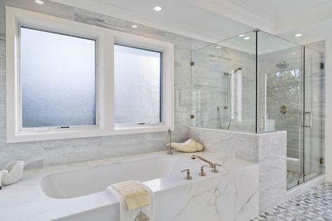 Bathroom Window Glass, Shower Privacy, Tub Remodel, Bathroom Improvements, Window In Shower, Bathroom Window, Creative Bathroom, Contemporary Bathroom Designs, Privacy Glass