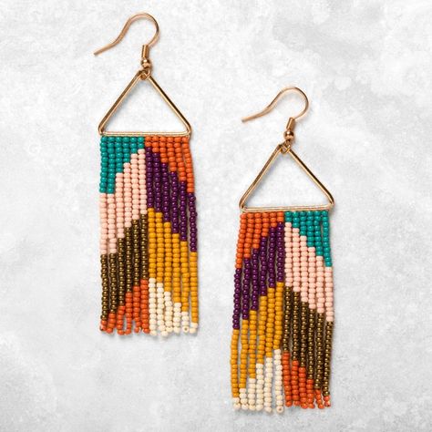 Fringe Earrings Pattern, Plunder Design Jewelry, Fringe Earring, Stitch Earrings, Plunder Jewelry, Plunder Design, Beaded Fringe Earrings, Earrings Fall, Brick Stitch Earrings