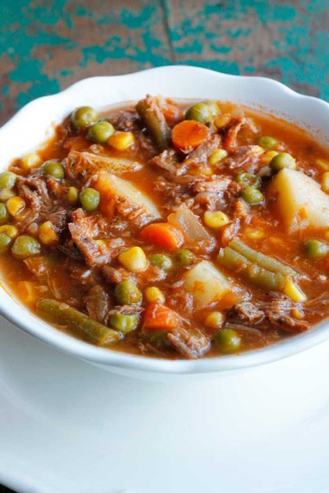 My Mom's Old-Fashioned Vegetable Beef Soup - Smile Sandwich Old Fashioned Vegetable Beef Soup, Homemade Vegetable Beef Soup, Beef Soup Recipes, Canned Tomato Soup, Grandma's Kitchen, Vegetable Beef Soup, Vegetable Soup Recipes, Beef Soup, Soup And Sandwich